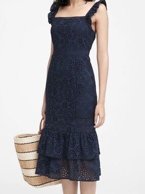 NWOT Navy Eyelet Pinafore Dress Sz 0P